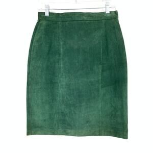 Vintage 90s Express Suede Leather Skirt Womens Apx Size 28" US 6 Green